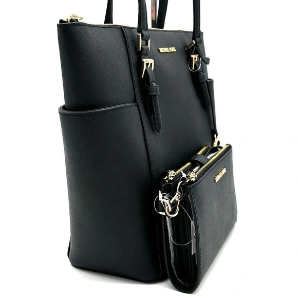 Michael Kors Large Charlotte Tote Bag & Large Double Zip Wallet Black (NWT) - Picture 4 of 14